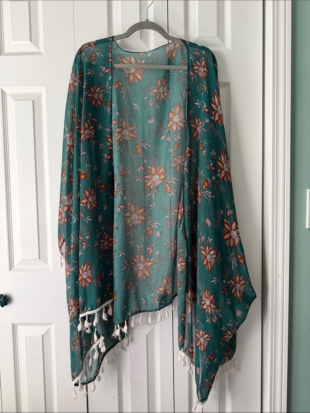 Teal Floral Tassel Kimono